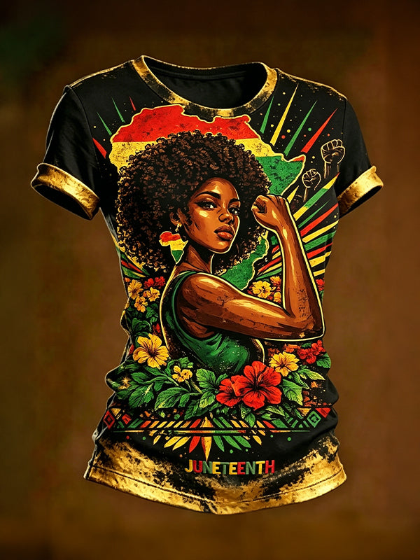 Women's Juneteenth Powerful Women Print Casual T-Shirt