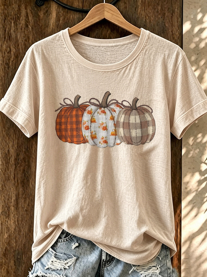 Women'S Autumn Pumpkin Printed Short Sleeved T-Shirt