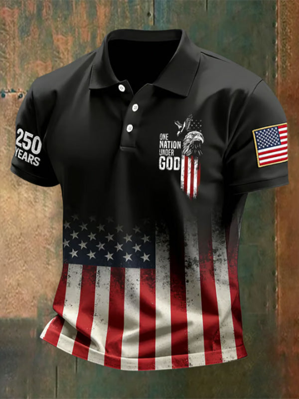 Men's 250 Years Eagle One Nation Under God Print Casual Polo Shirt
