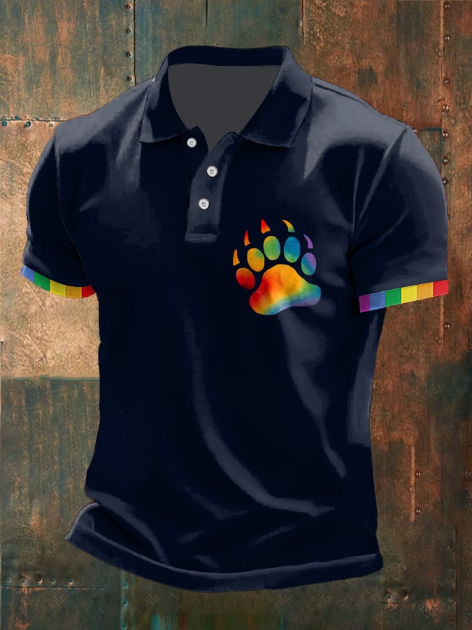 Mens Casual Gay Rainbow Paw Pride Print POLO Shirt