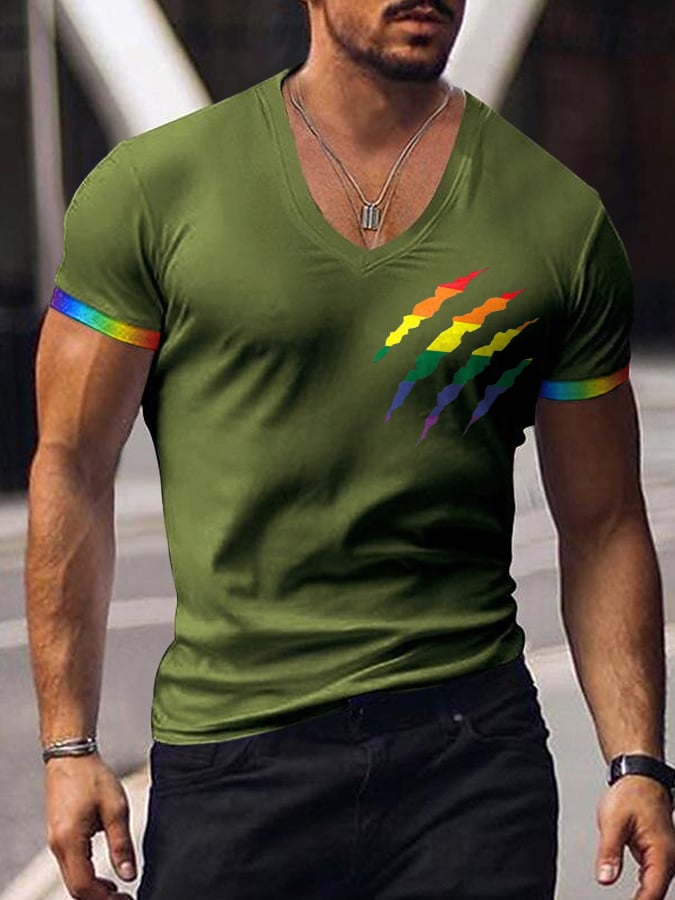 Men's Gay Pride Print V-Neck T-Shirt