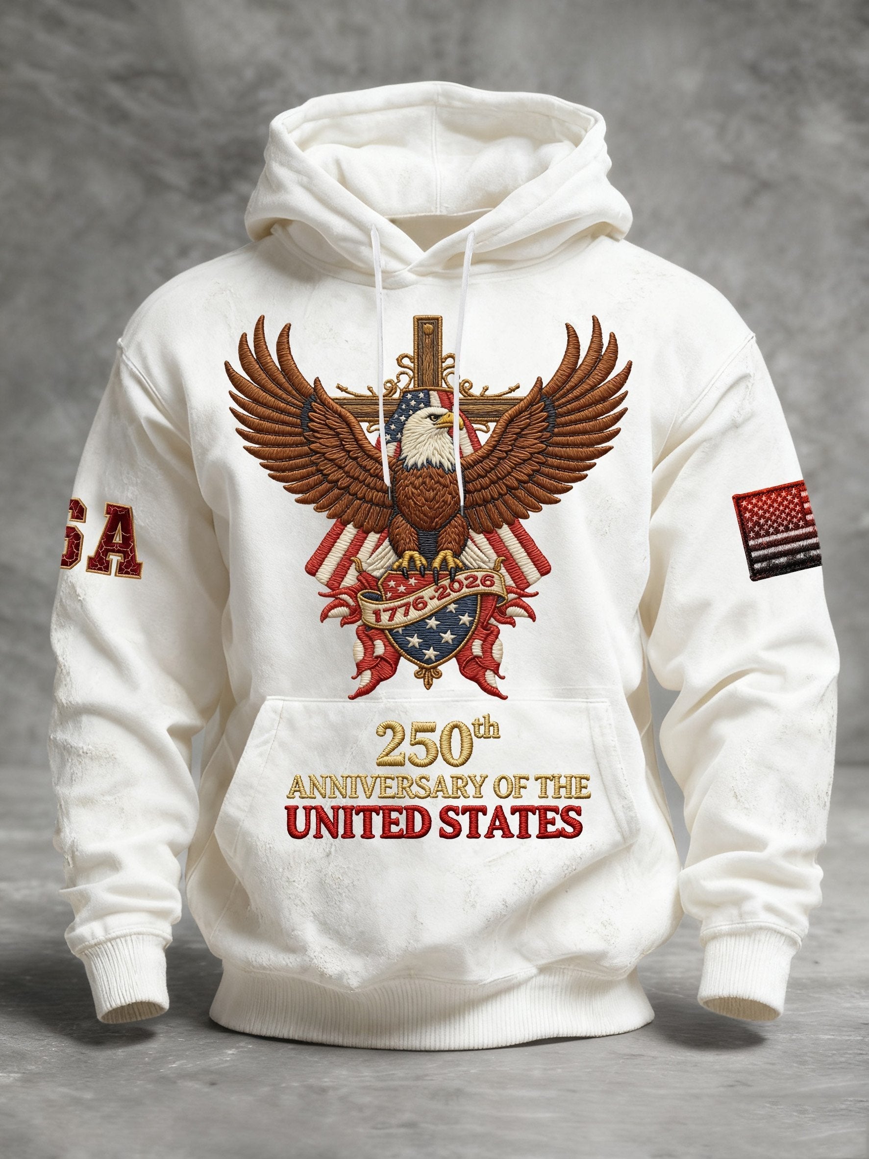 Men's Vintage American Flag Print Hooded Sweatshirt
