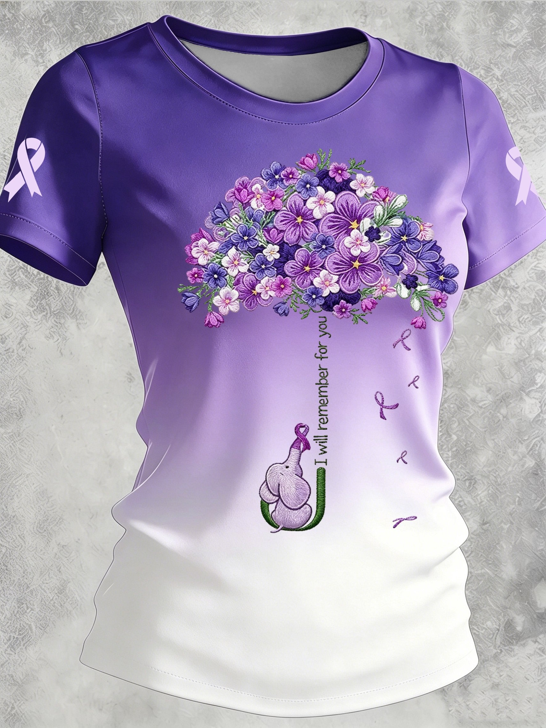 Women's Alzheimer's Awareness Print Casual Crewneck Top