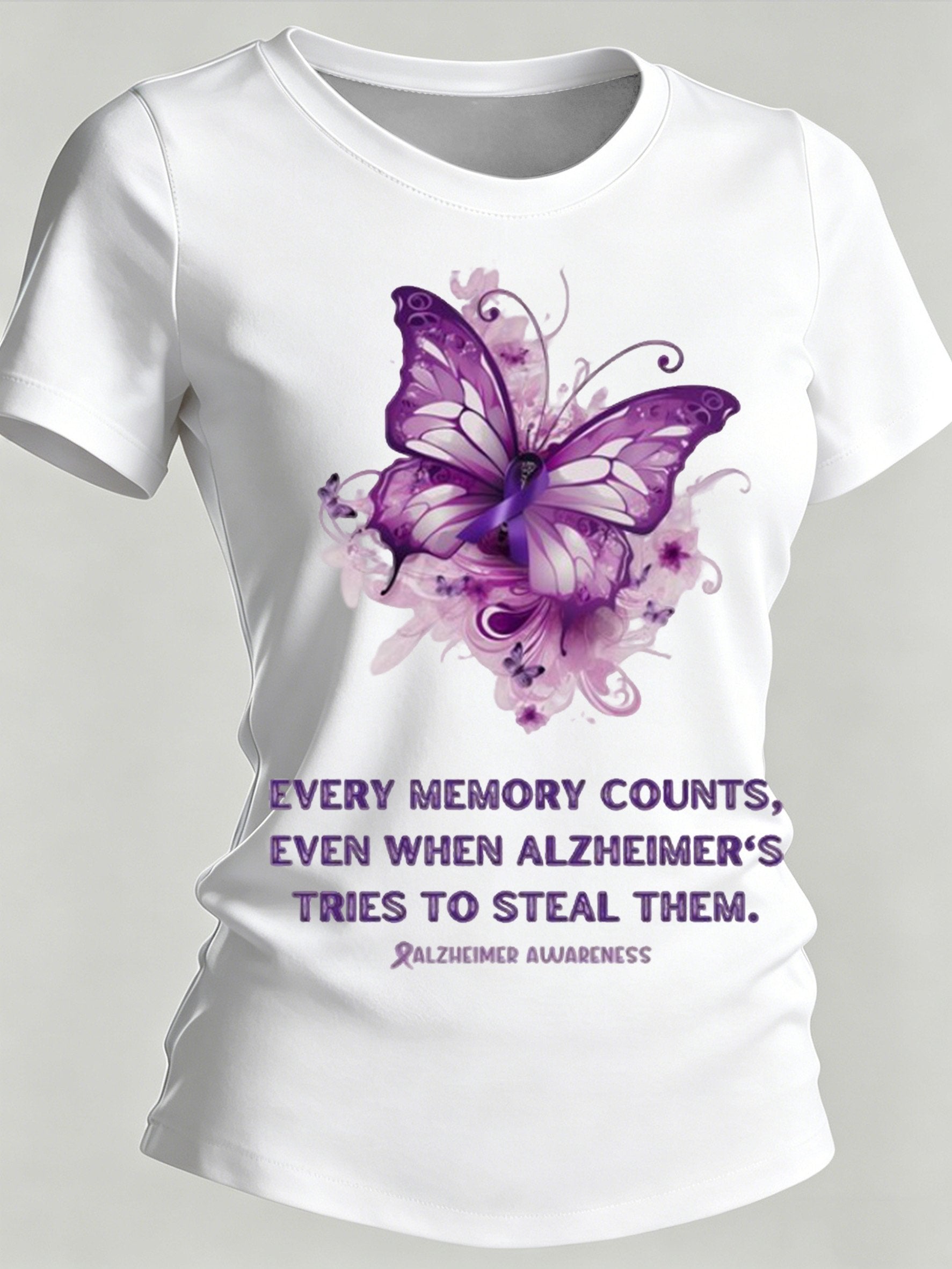 Women's Alzheimer's Awareness Print Casual Crewneck Top