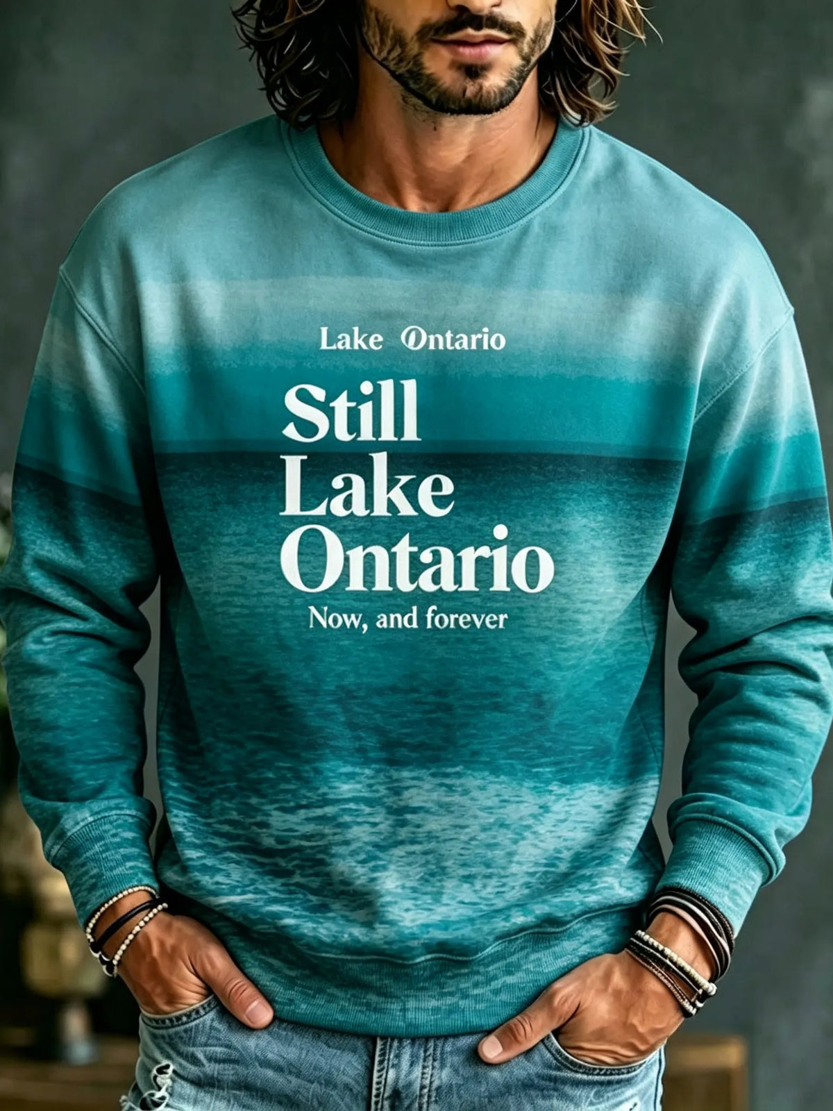 Men's Retro Lake Ontario Print Sweatshirt