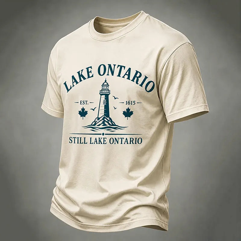 Men's Retro Lake Ontario Printed Casual T-shirt