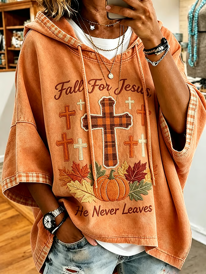 Women'S Fall For Jesus He Never Leaves Hoodie