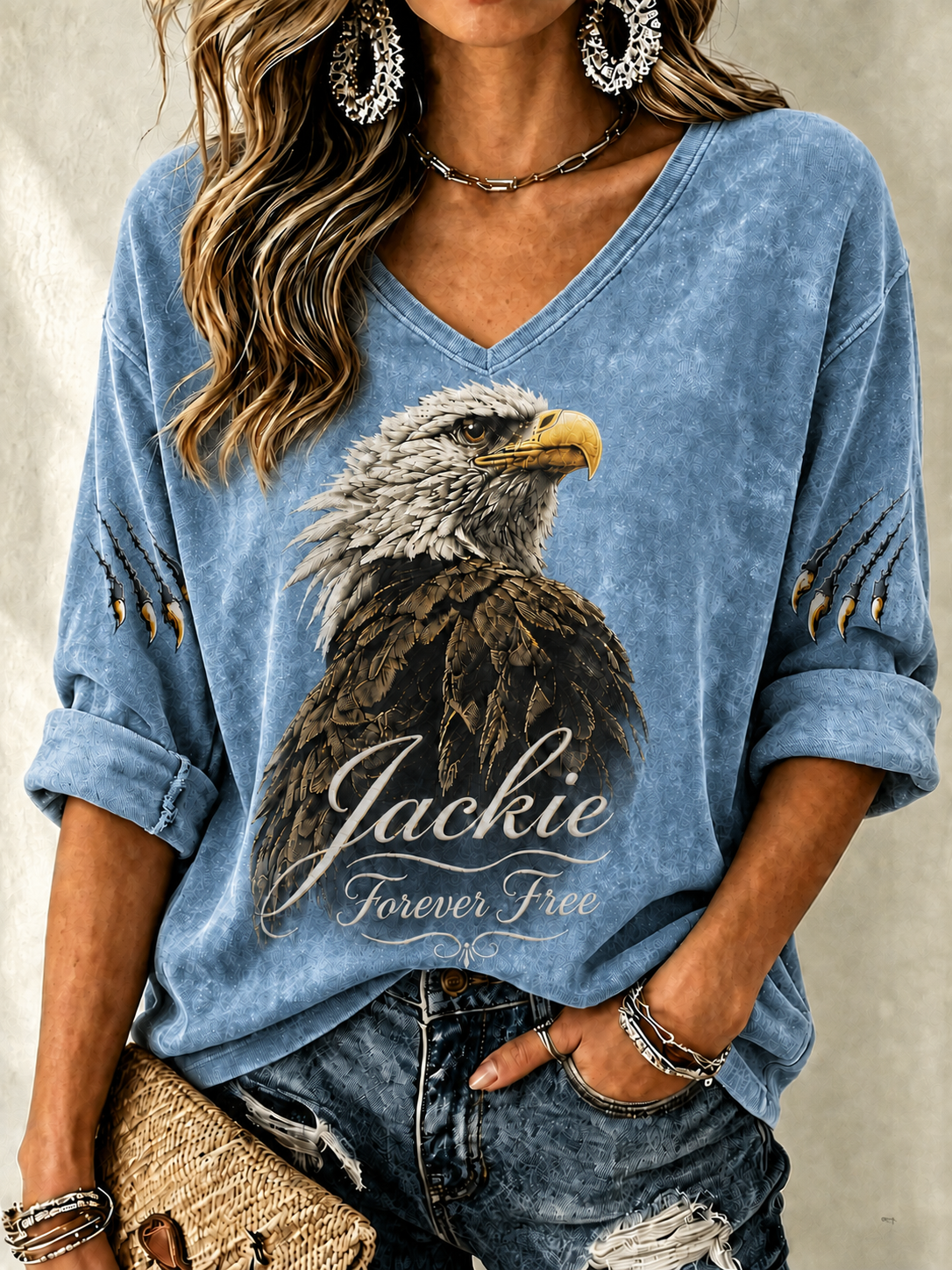 Women's V-Neck Retro Forever Free Printed T-shirt