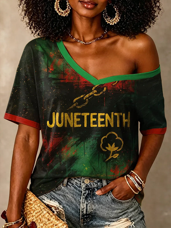 Women's Juneteenth African American History Print Casual T-Shirt