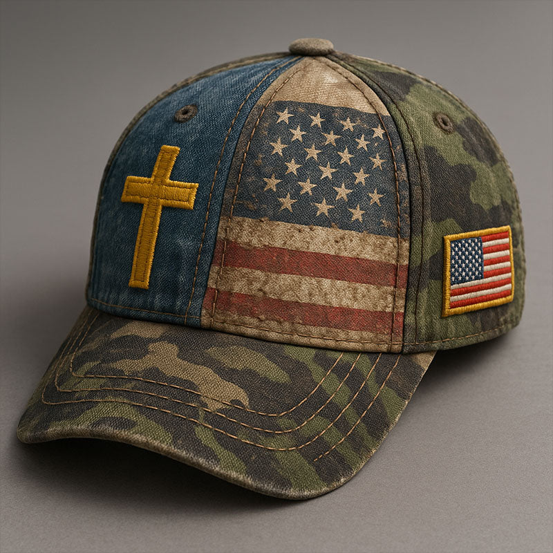 Faith Vintage American Flag Print Casual Hat