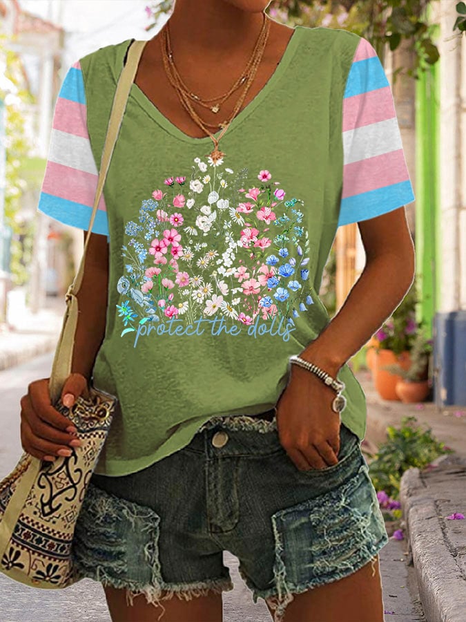 Women's Protect The Dolls Print V Neck T-Shirt