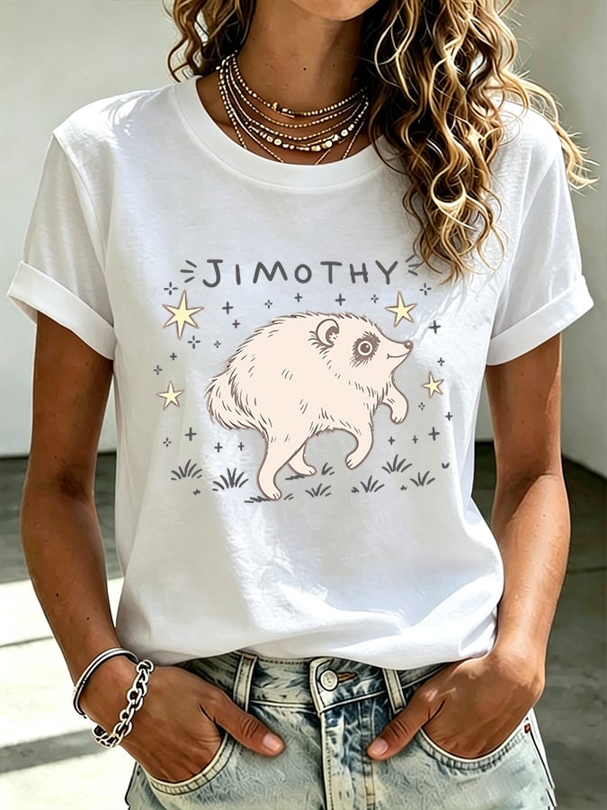 Women's Retro Jimothy The Raccoon Print T-Shirt