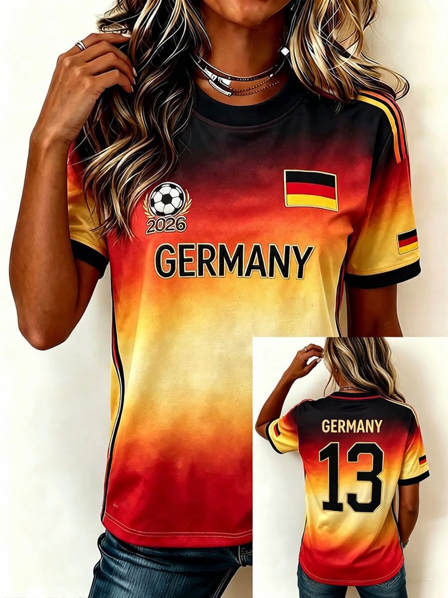 Women's Stylish Germany National Football Team Fan T-Shirt – Crew Neck, Short Sleeve
