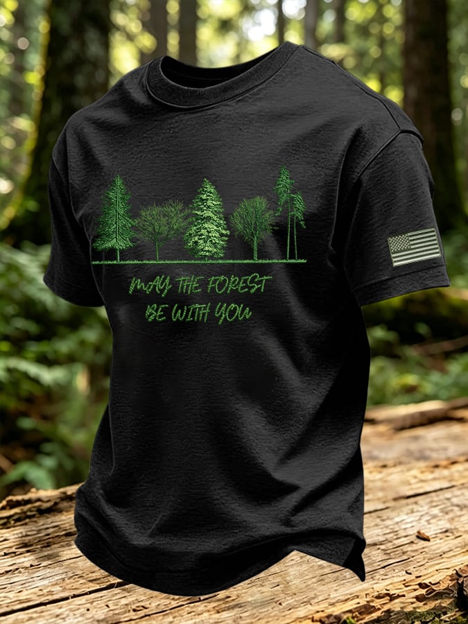 Men's May The Forest Be With You Print Round Neck T-shirt