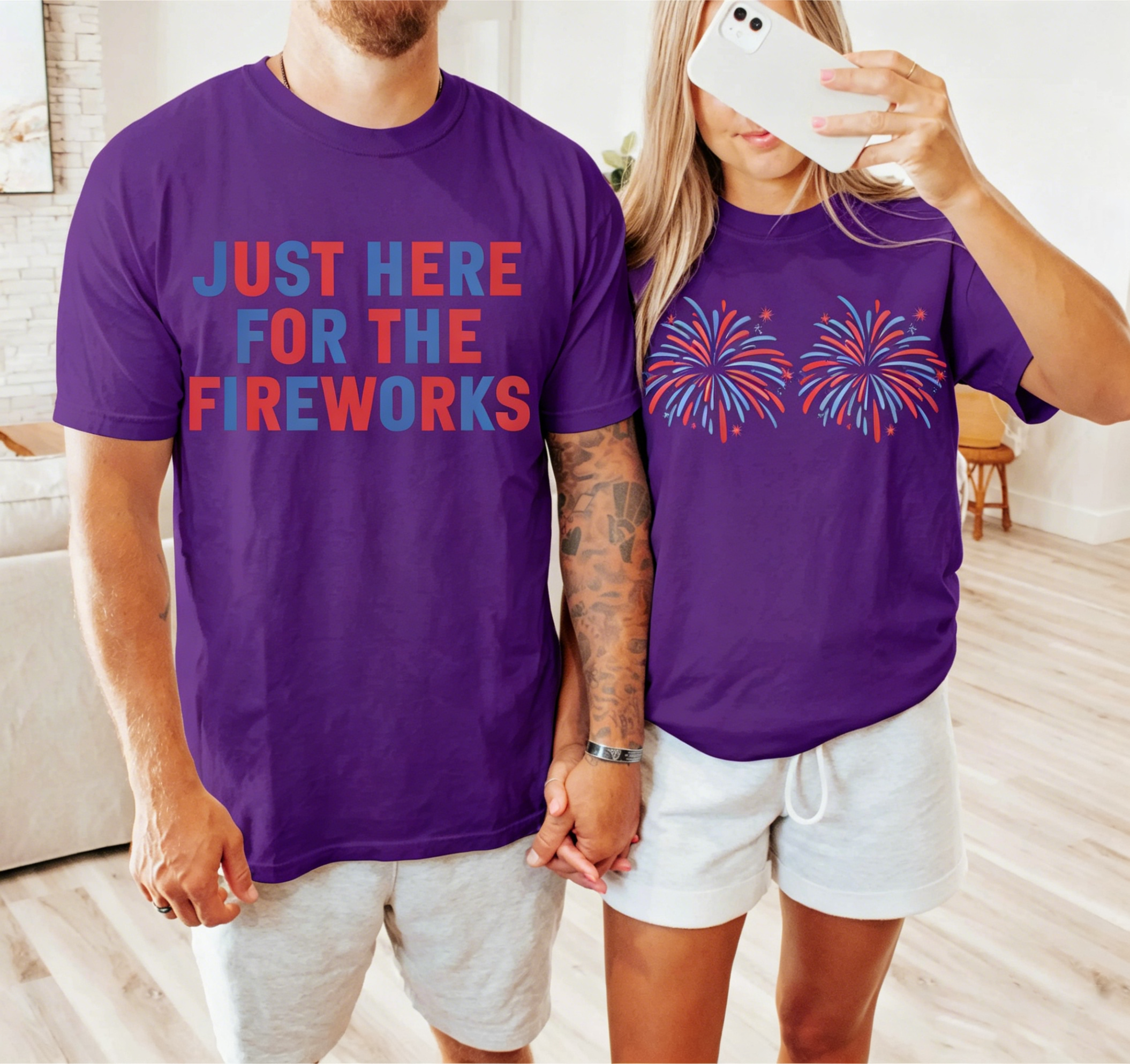 Humor 4th of July Matching Shirts for Couples, Independence Day Fireworks Tees