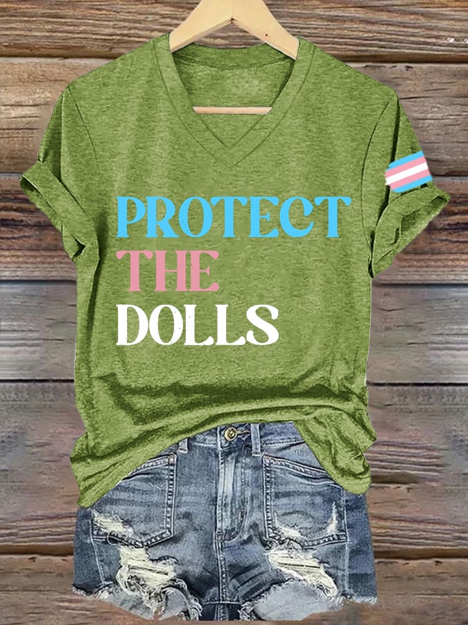 Women's Protect The Dolls Printed V Neck T-shirt