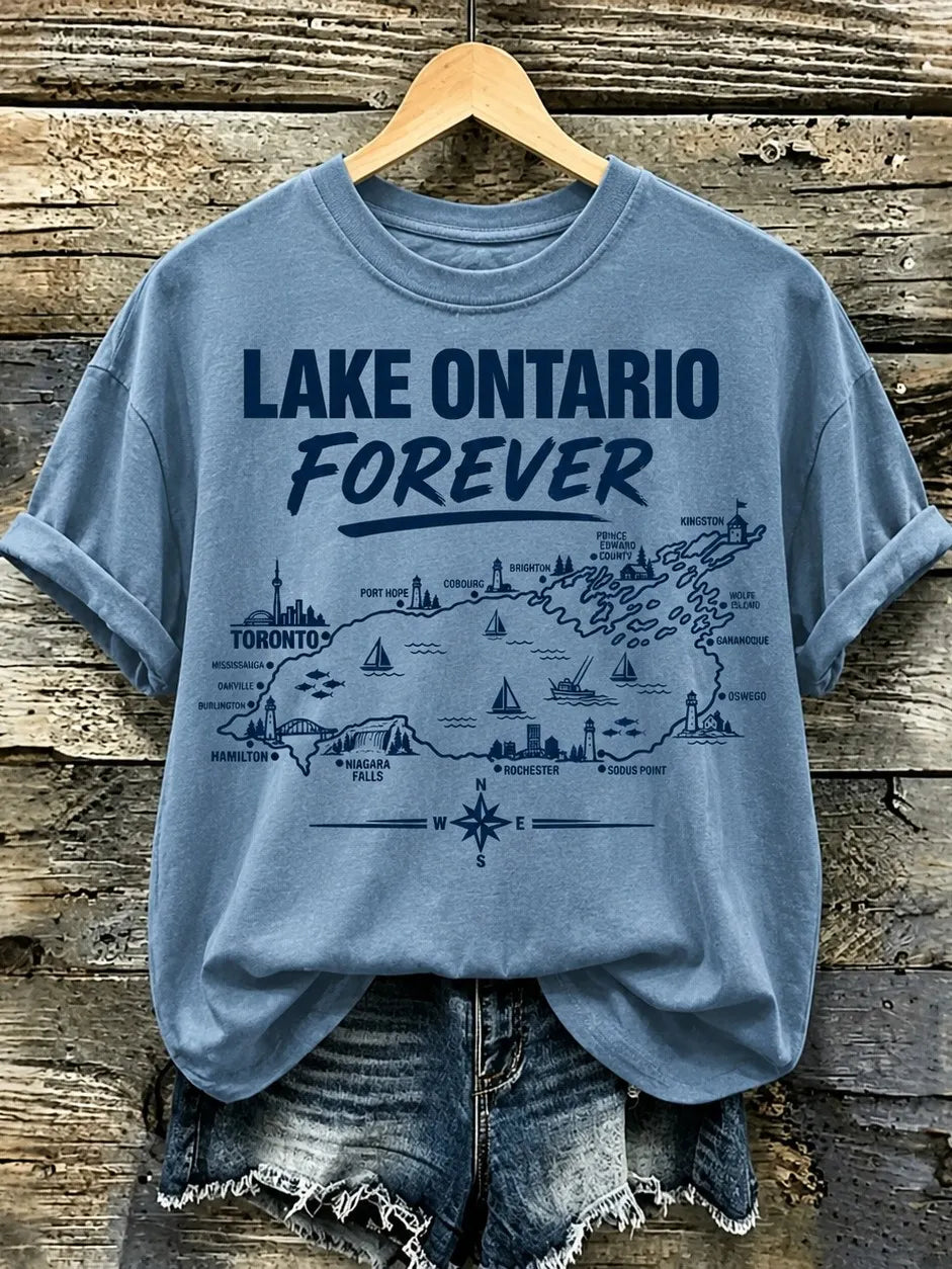 Women's Retro Lake Ontario Print T-shirt