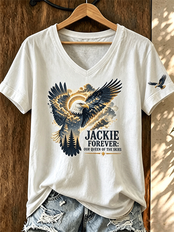 Women's Jackie Forever Our Queen Of The Skies Wing‐Eagle Print V‐Neck T‐Shirt