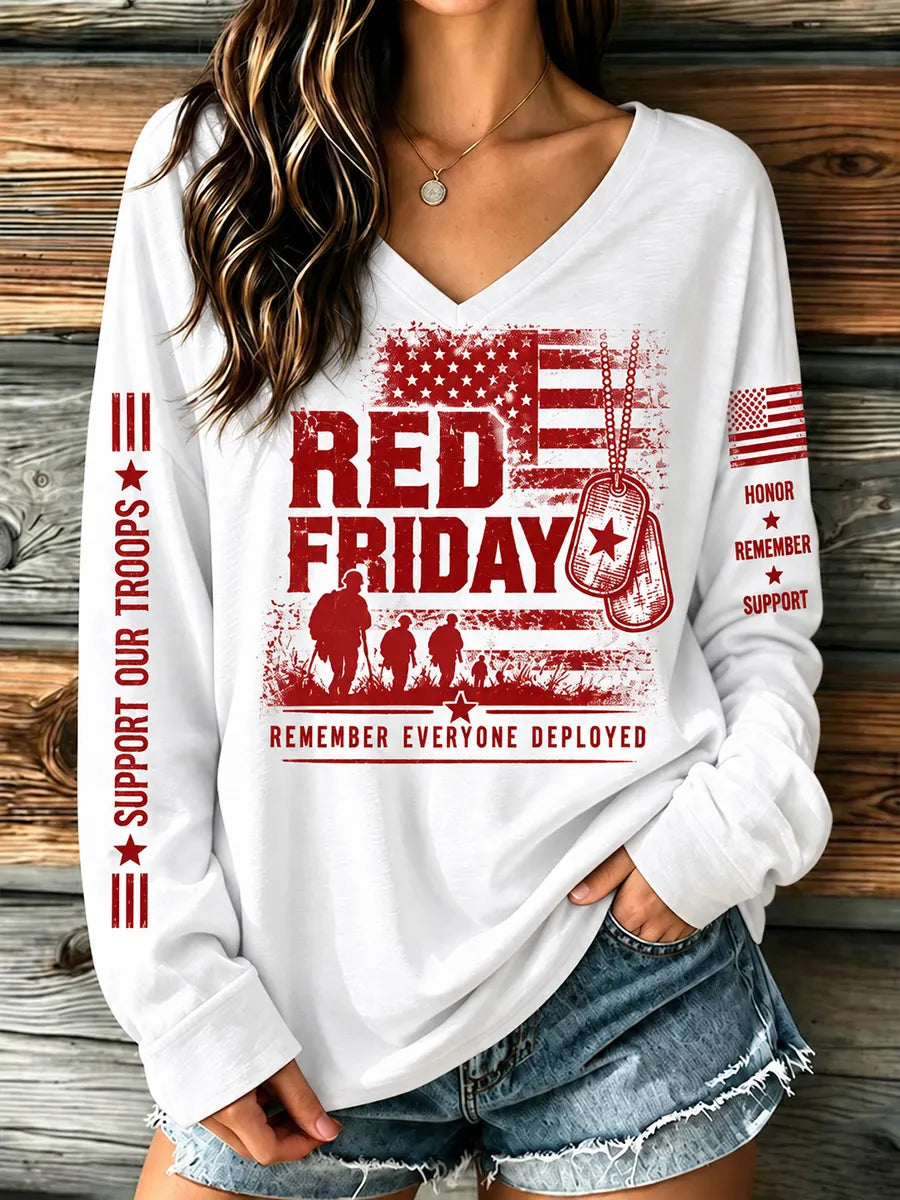 Women's Red Friday Art Print Casual Long-Sleeve T-Shirt