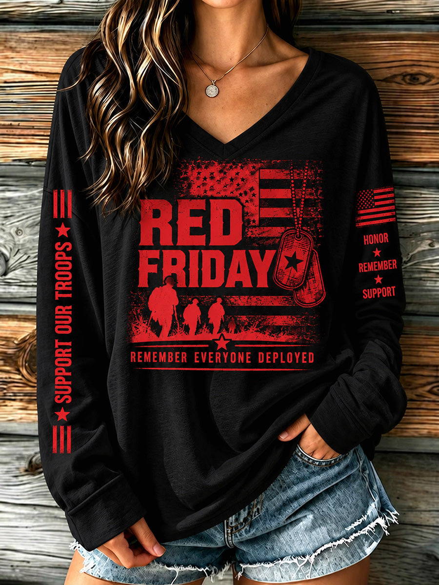 Women's Red Friday Art Print Casual Long-Sleeve T-Shirt
