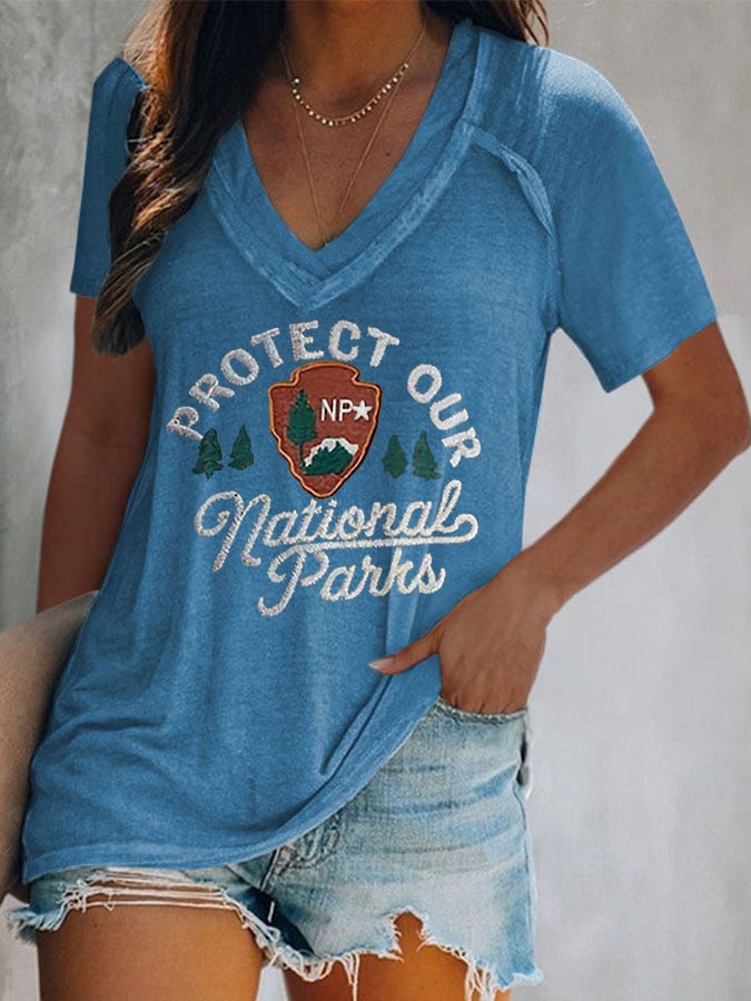 Women's Embroidered Protect National Parks Print T-Shirt