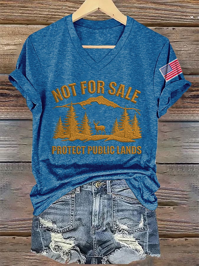 V-Neck Retro Resist Not For Sale Protect Public Lands Print T-Shirt