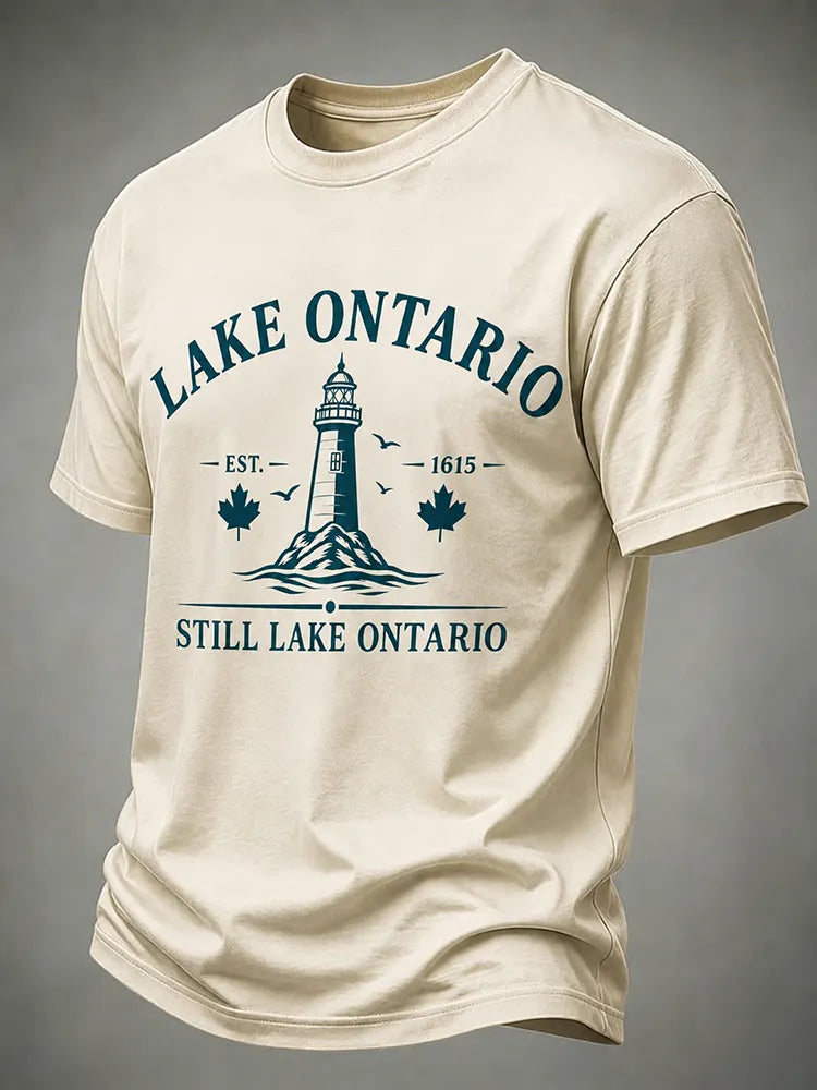 Men's Retro Lake Ontario Printed Casual T-shirt