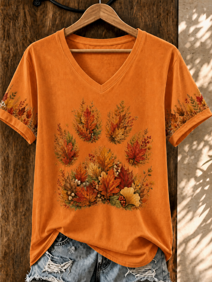 Women'S Cat Printed V-Neck T-Shirt