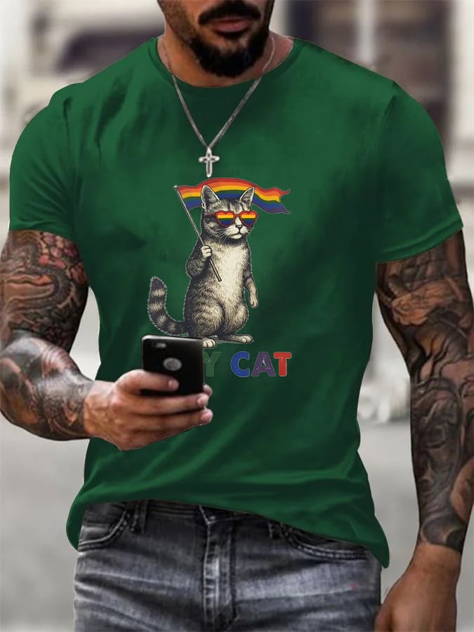 Men's Gay Month Rainbow Print Casual Crew Neck   T-Shirt