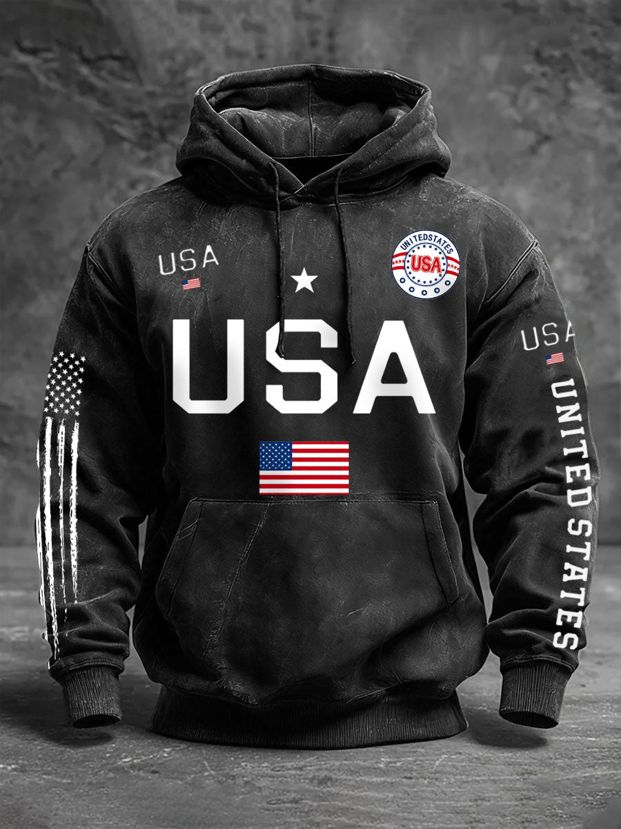 Men's USA Flag Graphic Printed Casual Hoodie