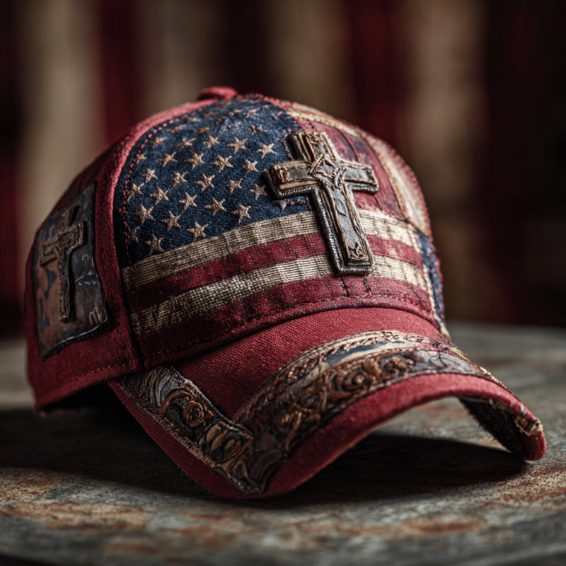 Retro Veteran Flag Faith Print Hat