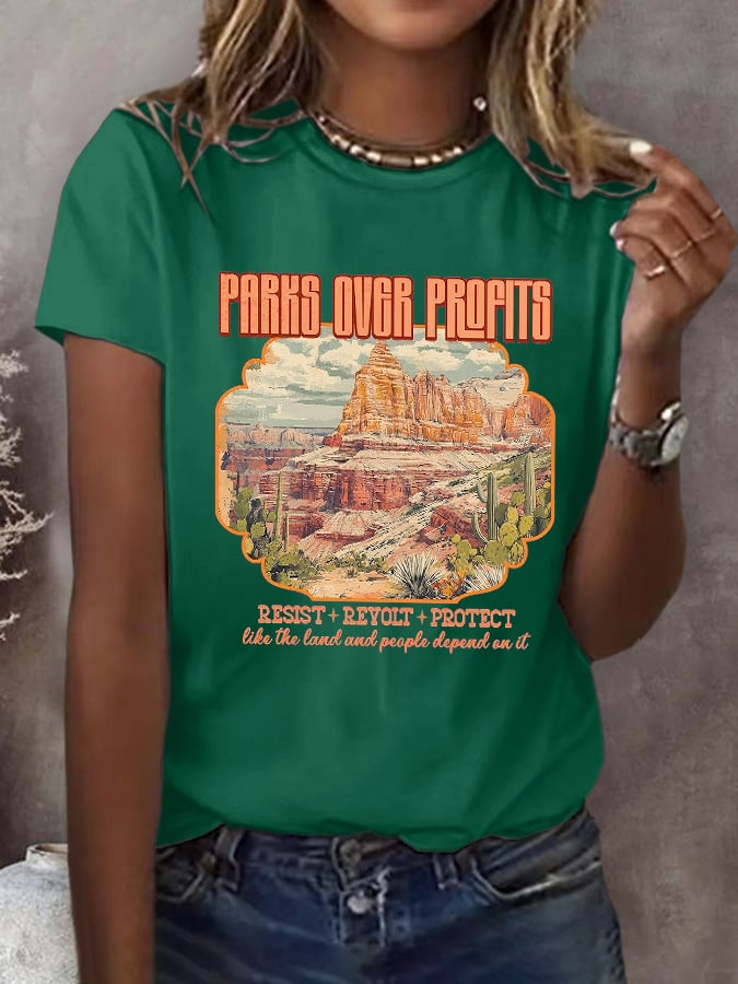 Women's Protect National Parks Printed Casual T-shirt