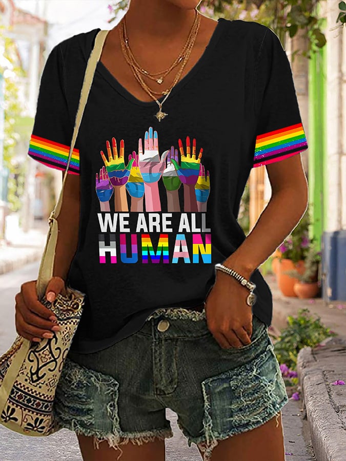 Women's Gay Month Print Casual V-Neck T-Shirt