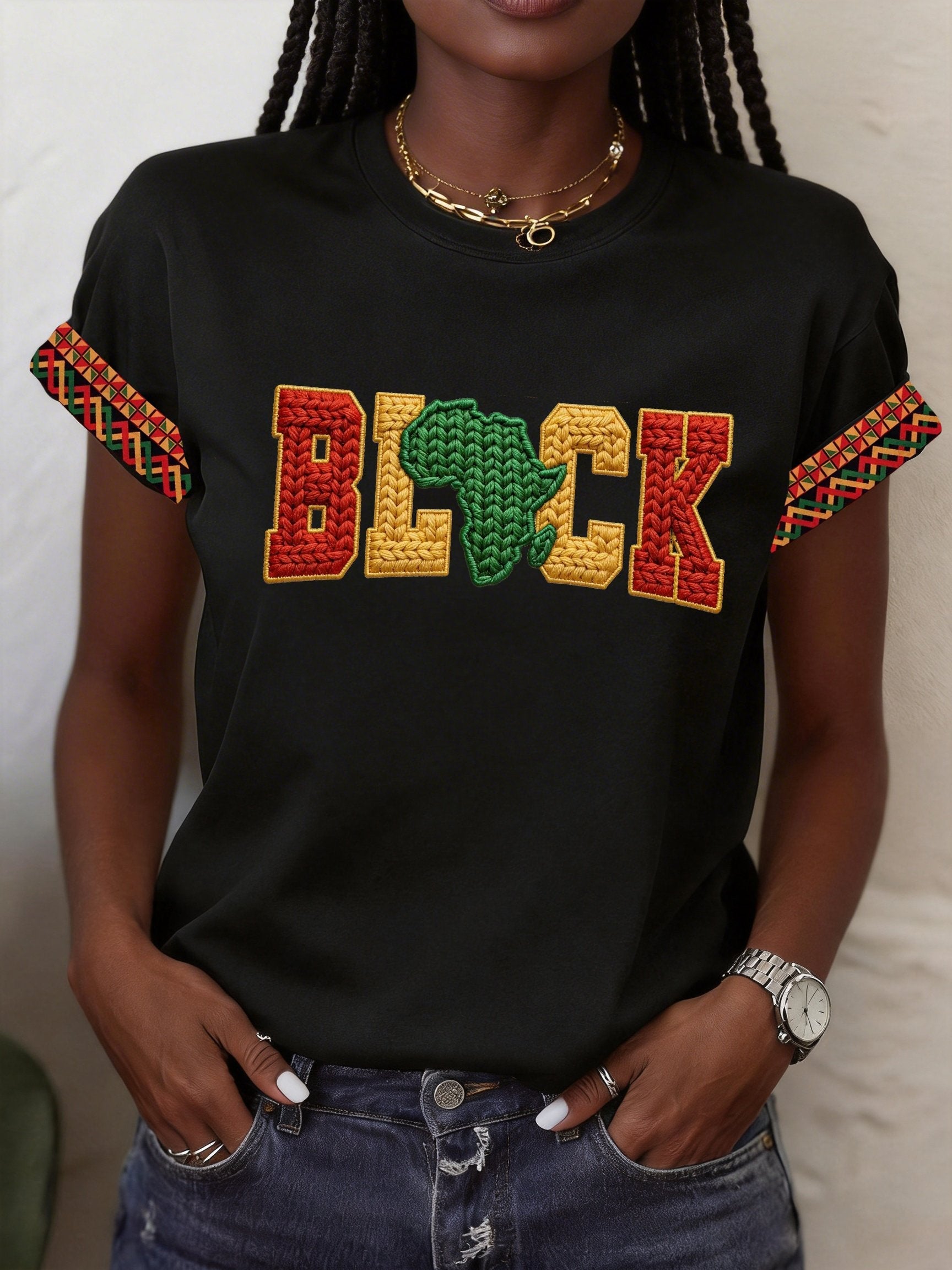 Women's Juneteenth Print Crew Neck Short-Sleeve T-Shirt