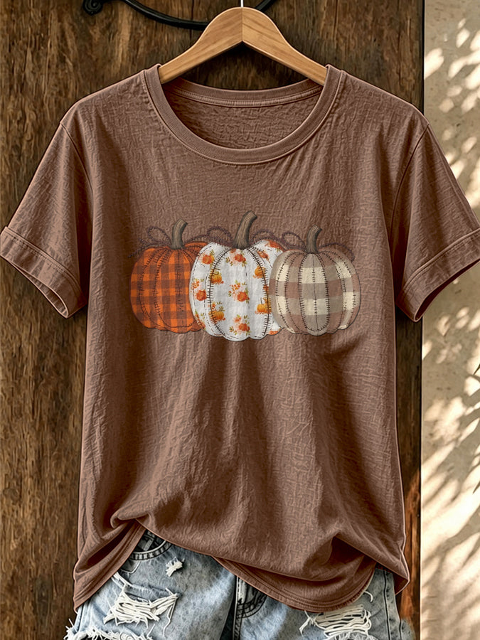 Women'S Autumn Pumpkin Printed Short Sleeved T-Shirt
