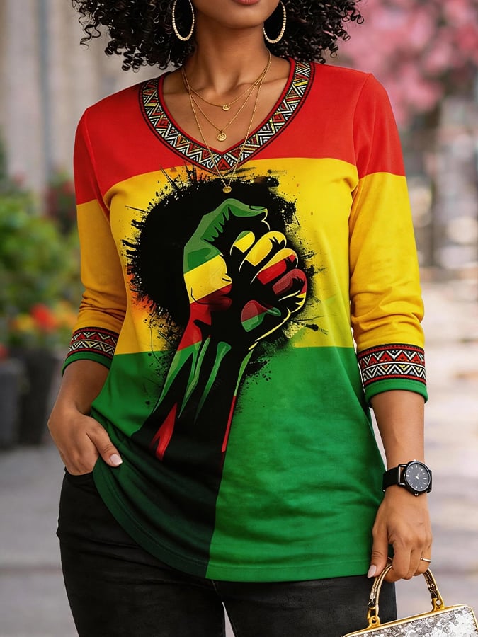 Women's African Pride Print Comfortable Long-Sleeve T-Shirt