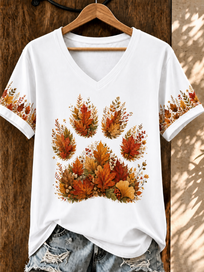 Women'S Cat Printed V-Neck T-Shirt