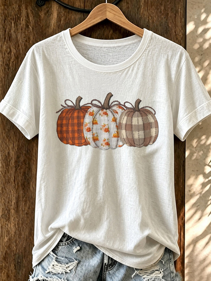 Women'S Autumn Pumpkin Printed Short Sleeved T-Shirt