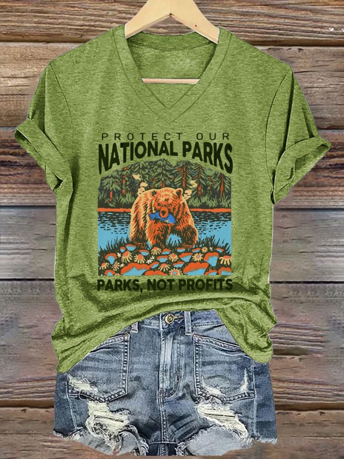 Women's Protect National Parks Print V-Neck T-Shirt