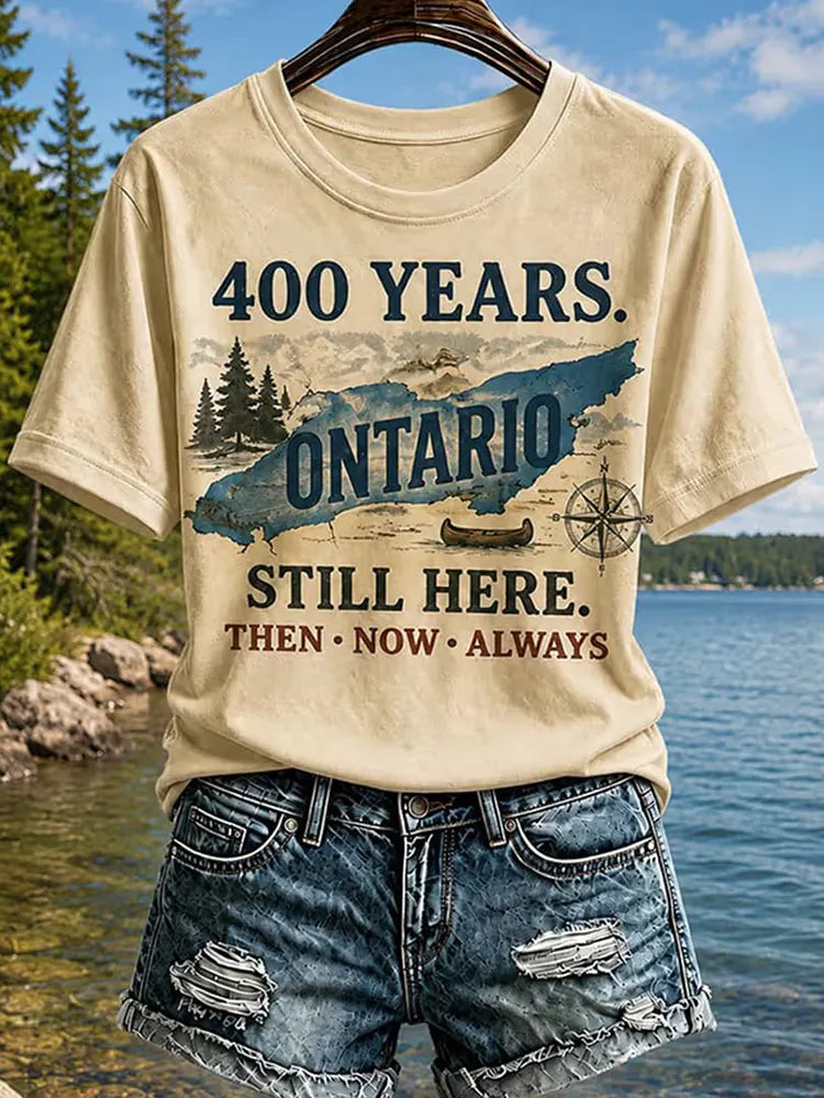 Women's Retro 400 Years. Ontario Still Here. Then • Now • Always Print Crew Neck T-shirt