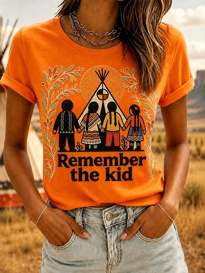 Women's Orange Shirt Day Print Casual T-shirt