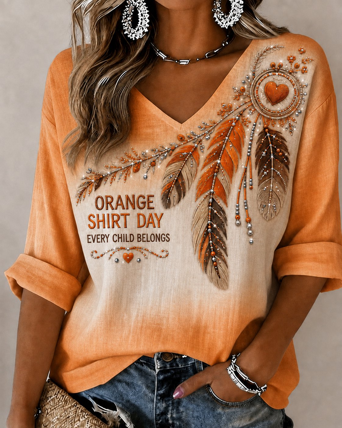 Women's Orange Shirt Day Print T‐Shirt