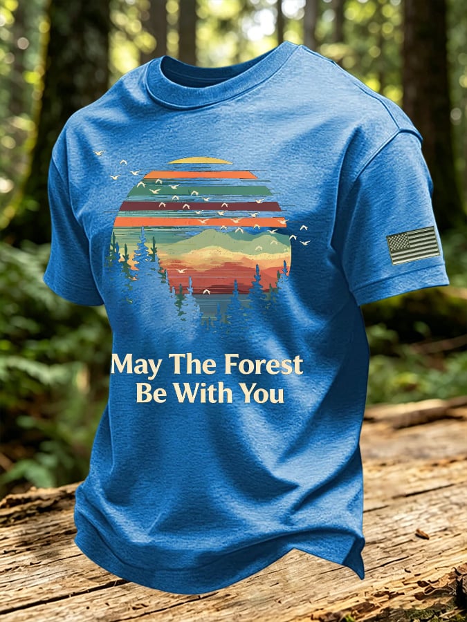 Men's May The Forest Be With You Print Round Neck T-shirt