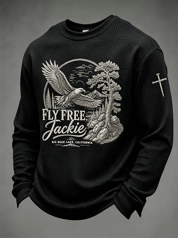 Men'S Fly Free Jackie Mountain Eagle Embroidery Waffle Top