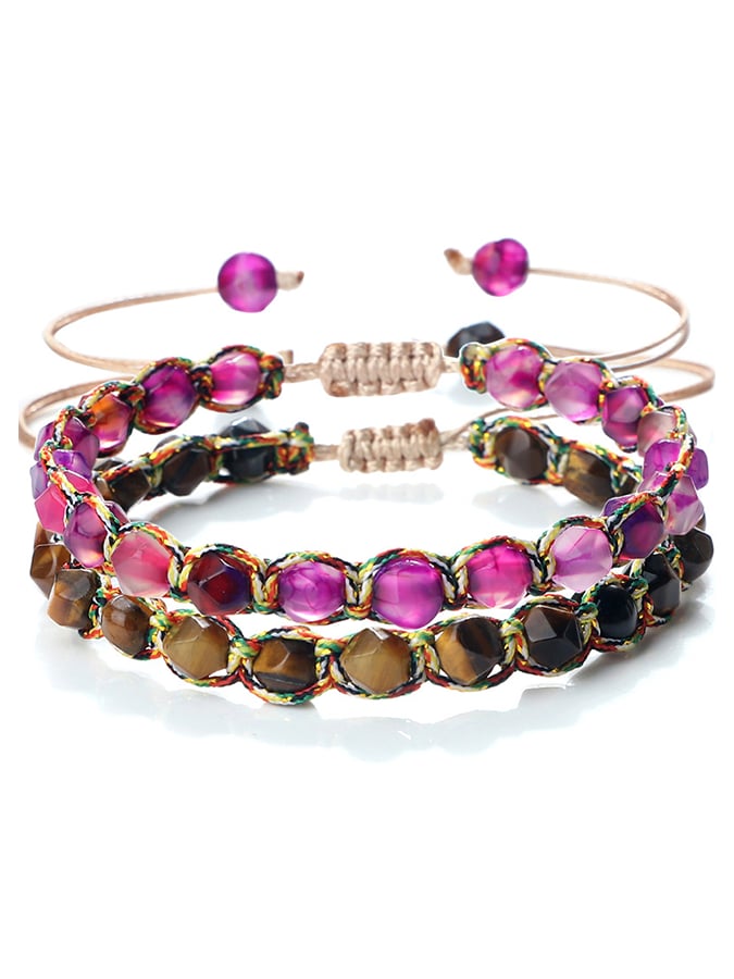 Alzheimer's Disease Awareness — Braided Wristband with Faceted Beads