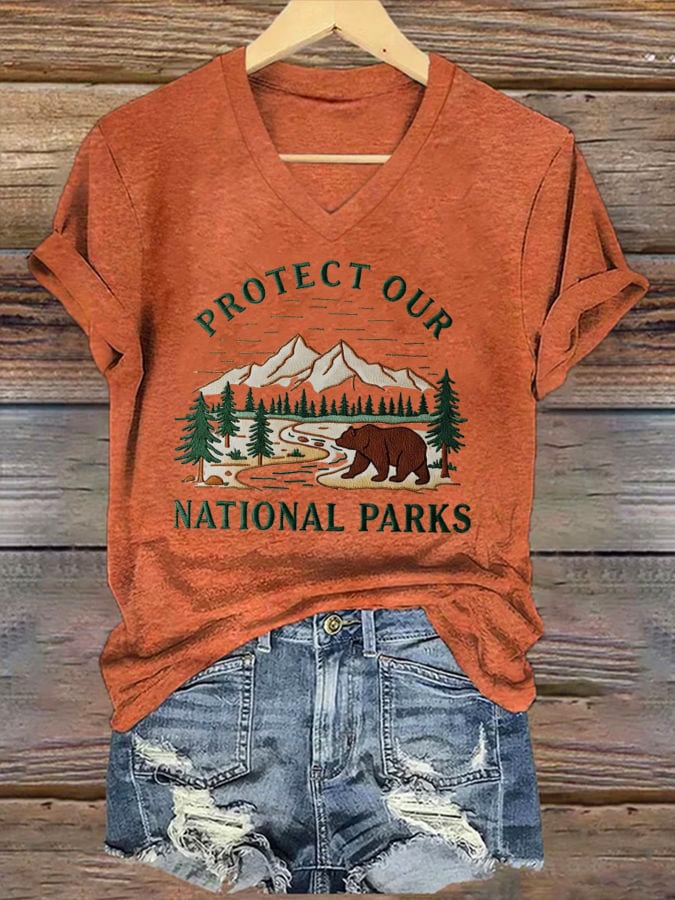 Women's Protect National Parks Print V-Neck T-Shirt