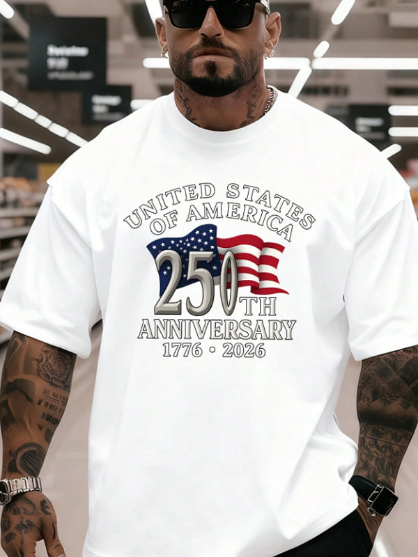Men's 250th Anniversary 1776-2026 Patriotic Print Cotton Casual T-Shirt