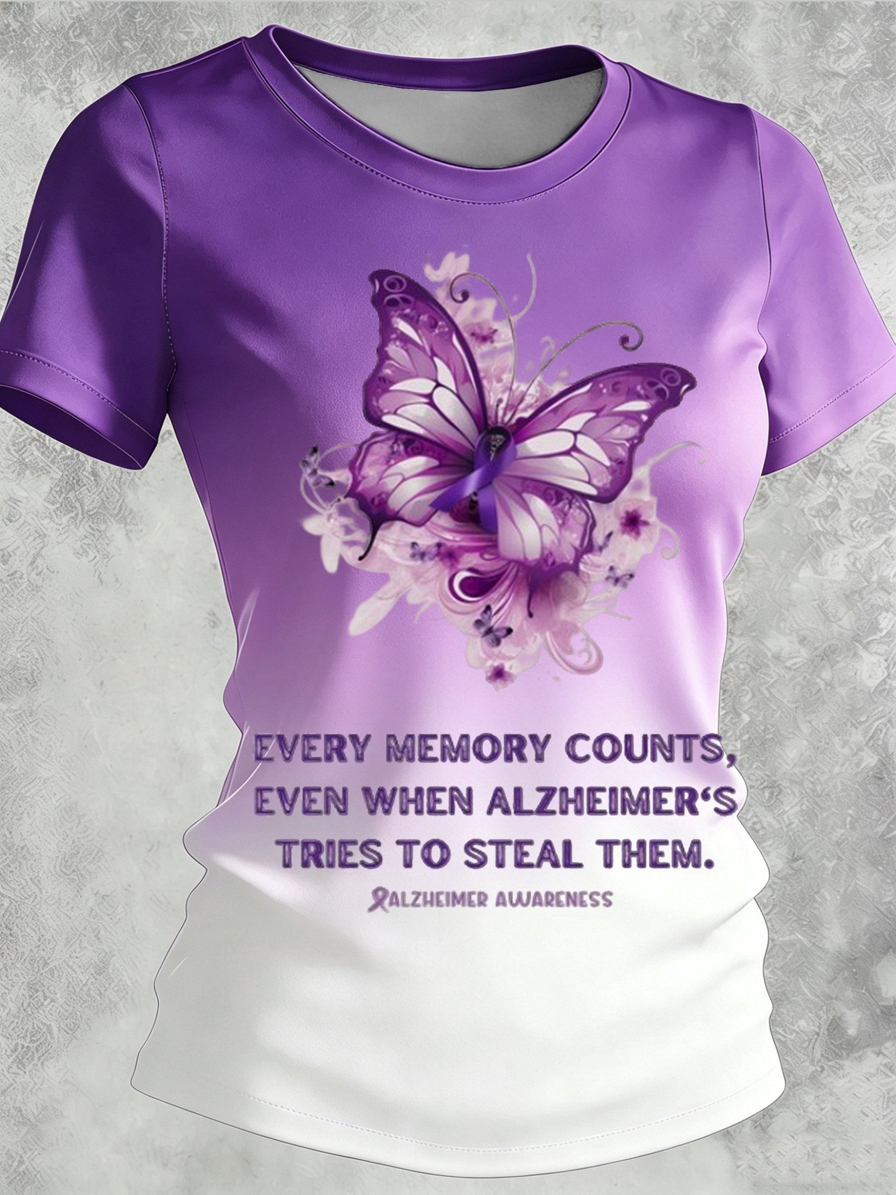 Women's Alzheimer's Awareness Print Casual Crewneck Top