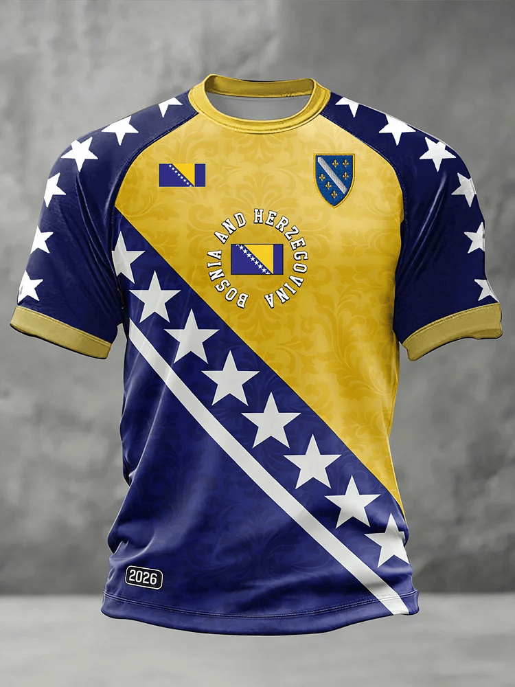 Men's Bosnia ZMAJEVI Football Lover Print Gift For Soccer Fans Casual T-shirt