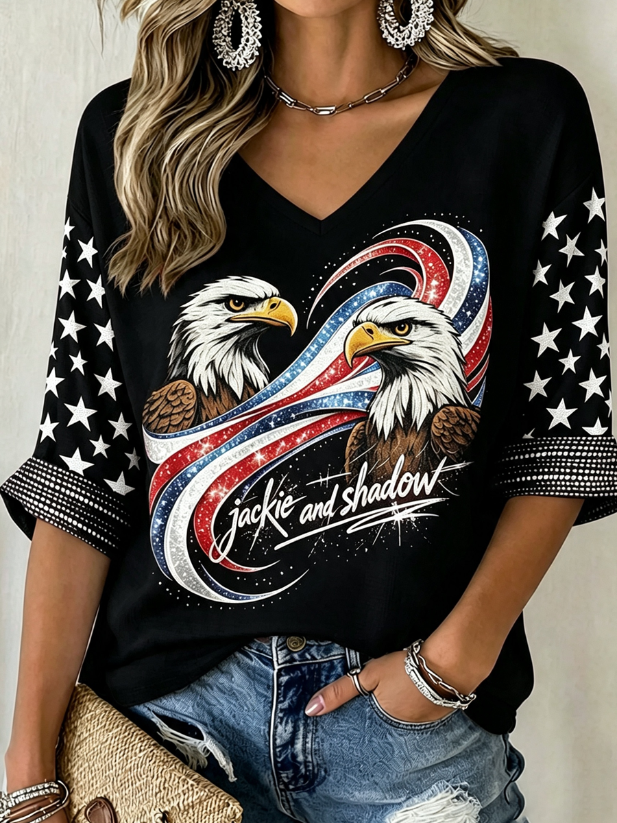 Women'S V-Neck Retro Forever Free Jackie Printed T-Shirt